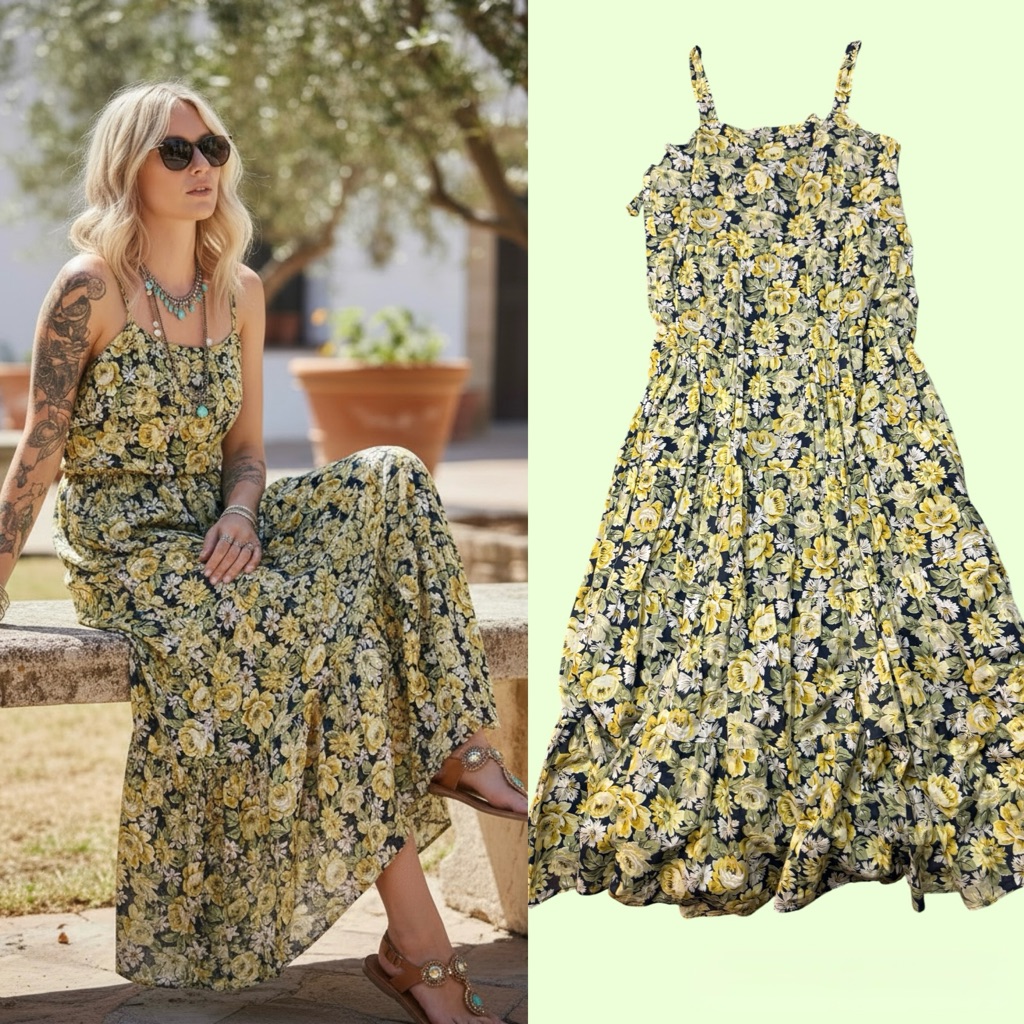 La Vie Rebecca Taylor Serena Tiered Floral Tie-Shoulder Midi Dress Size Xl